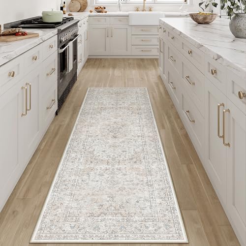 2x5 Washable Vintage Runner Rug for Living Room Bedroom Beige Grey Soft Tranditional Non Slip Runner Rug Lightweight Floral Low Pile Distressed Carpet Hallway Kitchen Bedroom - color: Vintage | Beige Multi, size: 2'x5'