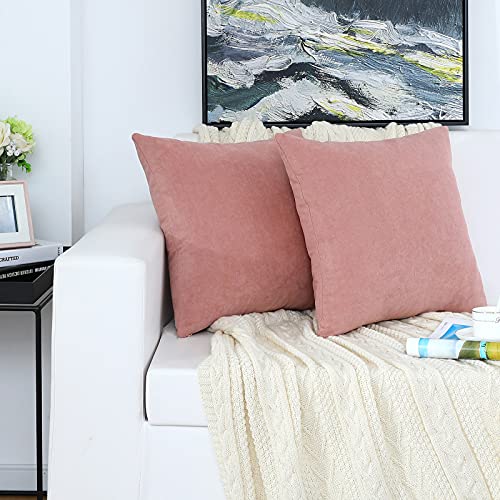 Jeneoo Decorative Dusty Rose Throw Pillow Covers Rustic Farmhouse Super Soft Square Chenille Comfy Solid Cushion Couch Cases for Sofa Bedroom Chair (Set of 2, 16 x 16 Inches) - color: Dusty Rose, size: 16" x 16" (Pack of 2)