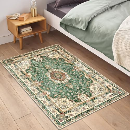 Small Rugs 2'x3',Green Rug for Entryway Bathroom Kitchen Entrance Doormat,Boho Vintage Bohemian Distressed Washable Accent Indoor Mat Floor Throw Carpet Non Slip,Retro Sage Floral - color: Green, size: 2'x3'