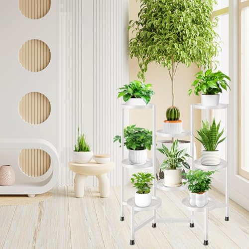 8 Tier Plant Stand Indoor Tall, Tiered Plant Stands Outdoor for Multiple Plants, Corner Metal Folding Flower Display Holders Rack Shelf for Living Room Balcony Garden, Cream White - color: 8 pots-Cream white