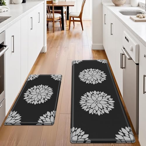 Kitchen Mats for Floor[2PCS], Soft Anti Fatigue Kitchen Rugs for Home, Water Resistant Cushioned Standing Desk Mats, Non-Slip Comfort Mat for Floor, Kitchen, Office, Sink, Laundry,Black - color: Black, size: 17.3" x 47" + 17.3" x 30"