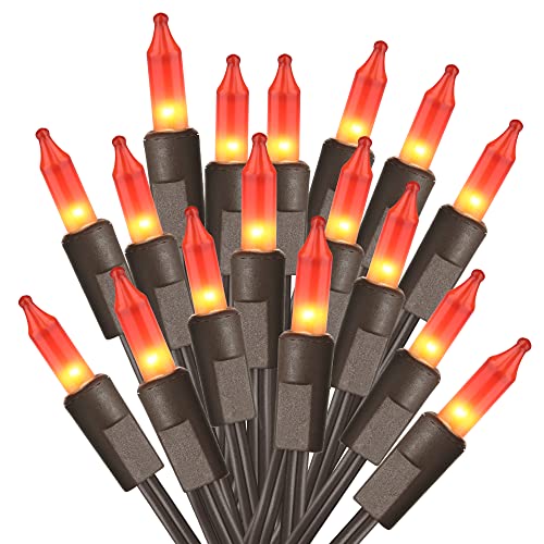 ODEETRONIC Orange Halloween Lights, 21.63ft 100 Count Orange Incandescent Lights Connectable, Plugin Outdoor Tree Light, Mini Indoor String Light for Room Party Haunted House Decor, Brown Wire - color: Orange-Brown Wire, size: 100 Count Incandescent