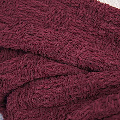 Home Soft Things Cable Knitted Throw Blankets 50'' x 60'', Burgundy, Soft Cozy Fluffy Decorative Throw with Tassels Couch Bed Sofa Cover Throw Blankets - color: Burgundy, size: 50" x 60"