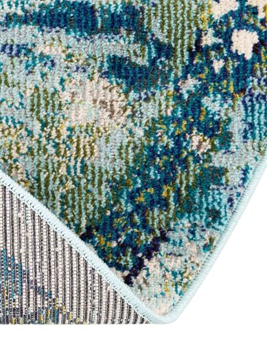 Rugs.com Fleur Collection Rug – 8' Round Blue Medium-Pile Rug Perfect for Kitchens, Dining Rooms - color: Blue 12, size: 8' (Round)