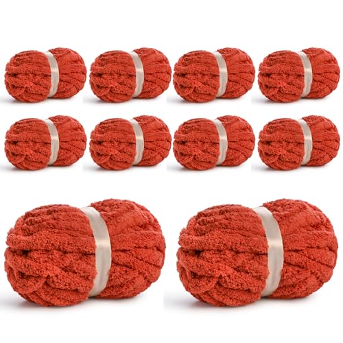 10 Pack Jumbo Chenille Yarn for Crocheting, #10 Super Bulky Baby Soft Yarn for Hand Knitting, 220 yds /70.5 oz Fluffy Chunky Knit Throw Blanket Yarn (Deep Orange) - color: Deep Orange