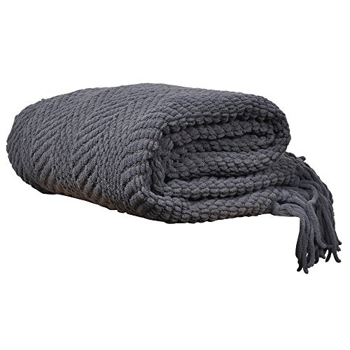 BATTILO HOME Dark Grey Throw Blanket for Couch, Knit Charcoal Throw Blanket Versatile for Chair, 50 x 60 Inch - Super Soft Warm Grey Blanket with Tassels for Bed, Sofa and Living Room - color: Grey, size: 50"x60"