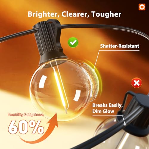 addlon Outdoor String Lights 50FT G40 with Remote, 27 LED Shatterproof Bulbs, Dimmable Patio Globe Lights Waterproof, Hanging Outside Lighting for Backyard, Garden, Deck, Balcony, Porch, Café, Decor - size: 50FT(25 Sockets)