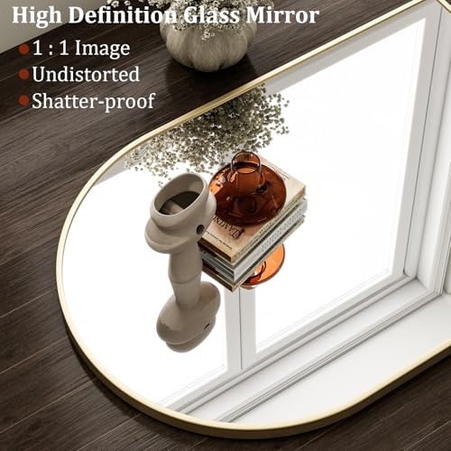 HARRITPURE 20"x30" Arched Bathroom Mirror - Wall Mounted Mirror - Gold Arch Mirror - Aluminum Alloy Frame Bathroom Mirror Living Room, Bedroom and Entryway - color: Gold-1pcs, size: 30"L x 20"W
