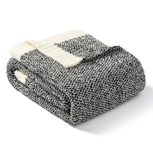 Snuggle Sac Heather Black Throw Blanket for Couch, Reversible Super Soft Micorfiber Blankets Dupes Warm Cozy Knit Fuzzy Plush Throws for Sofa, Bed, Heather Black, 50x60 inches - color: Heather Black, size: Throw(50"x60")