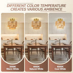BoostArea 8.66” Boho 2-Tier Rattan Ceiling Light Fixture, Semi Flush Mount Woven Chandelier for Bedroom, Dining Room, Kitchen, Entryway, Living Room(Bulb not Included) - color: Brown