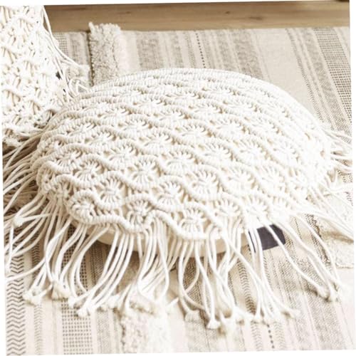 Hand Woven Pillowcase Round Shape Pillow Cover with Tassel Macrame for Bed Couch Car Home Decor Cream