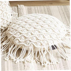 Hand Woven Pillowcase Round Shape Pillow Cover with Tassel Macrame for Bed Couch Car Home Decor Cream
