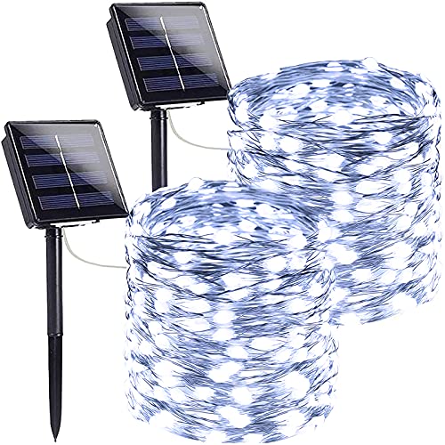 Extra-Long 144FT Solar String Lights Outdoor, 2 Pack 400LED Solar Fairy Lights for Outside Waterproof, Silver Wire 8 Lighting Modes Solar Twinkle Lights for Tree Garden Party Xmas Decor (Cool White) - color: Cool White, size: 2 Pack-400LED