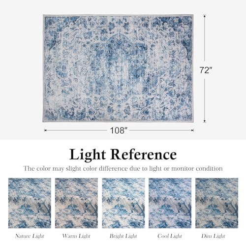 6x9 Washable Area Rug for Living Room, Boho Vintage Blue Rug, Soft Low Pile Non Slip Carpet, Floral Print Mat for Bedroom, Dinning Room,Playroom, Nursery Farmhouse Indoor-Blue/Gray - color: Blue/Grey, size: 6' x 9' (Rectangular)