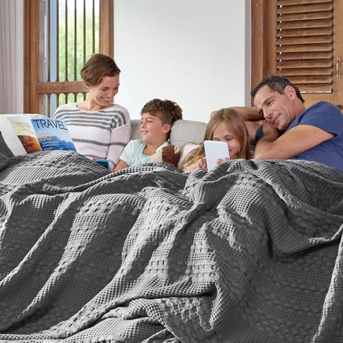 VHC Brands 100% Cotton Waffle Weave Dark Gray Oversized King Size Blanket 120x120, Decorative Cotton Throw Blanket, Boho Farmhouse Bedroom Decor for Bed, Couch, or Sofa - color: Dark Gray, size: Oversized King (120"x120")