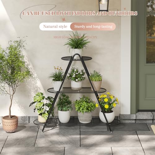 STDDRE Plant Stand Indoor Plant Shelf Outdoor Corner Tall Plant Rack 3-Tier Large Metal Plant Holder Heavy-Duty Flower Rack for Patio,Living Room,Garden Decor (Black) - color: Black