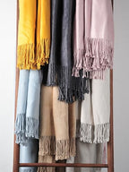 EP Mode Fringed Mulberry Silk Throw Blanket for Sofa (Cameo Pink) - color: Cameo Pink