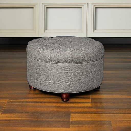 HomePop 25" Button Tufted Round Storage Ottoman - Dark Gray - color: Dark Gray