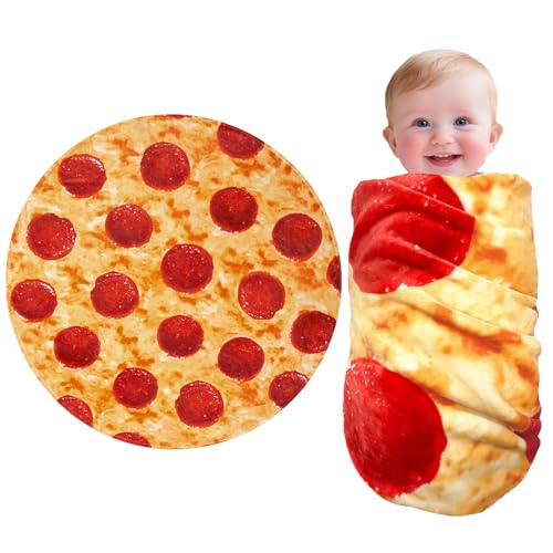 CASOFU Baby Pizzas Swaddle Blanket, Funny Blankets Gag Gifts for Baby Shower Boy Girl Toddler Newborn, 285 GSM Soft Flannel Food Novelty Blanket White Elephant Gifts for Toddler (Flaming, 36 inches) - color: Flaming, size: 36 inches