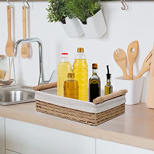Round Paper Rope Storage Basket, Wicker Baskets for Organizing with Handle, Decorative Bins for Countertop, Toilet Paper Basket for Toilet Tank Top, Small Baskets Set (Set of 2,Beige) - color: Beige