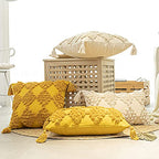 Boho Geometric Throw Pillow Cover Woven Tufted Cushion Cover with Tassel,Canvas Decorative Square Throw Pillowcase for Sofa Couch Bedroom (Yellow,18"×18")