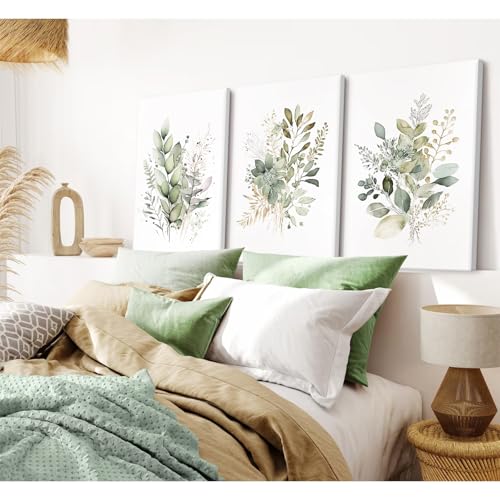 Watercolor Botanical Wall Art Set of 3 Boho Floral Canvas Wall Decor Prints Sage Green Wildflower Wall Art Modern Flower Pictures Botanical Painting for Bedroom Bathroom 12x16 Inch Wrapped Canvas - color: Watercolor Botanical Prints, size: 12x16 Inch Wrap