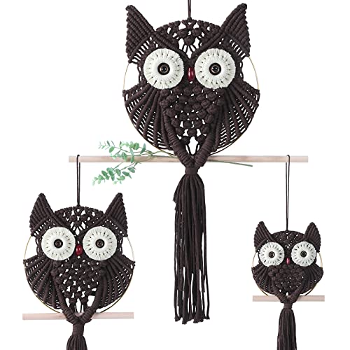 MVSUTA Owl Chocolate Cotton Handmade Macrame Wall Hanging Tapestry Home Decor Art and Craft Wonderful Decoration Woven Boho Ornament for Office Bedroom Apartment Living Nursery Gallery,3pcs set:1pc L - color: Chocolate, size: 3pcs set:1pc L & 1pc M & 1pc