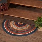 VHC Brands Stratton Primitive Jute Blue Red Striped Accent Rug for Entryway Kitchen Bathroom, Rustic Decor - Half Circle 16.5"x33" - size: 16.5x33