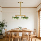 2 Light Green Glass Pendant Light Adjustable Hanging Lamp | Leaf Glass Linear Pendant Light, Adjustable Gold Metal Rod, E26 Socket For Kitchen Island Dining Room - color: Green, 2 Light