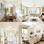 19.7'' Hand-Woven Rattan Chandelier, 5 Light Gold Boho Chandeliers for Dining Room, Adjustable Large Farmhouse Coastal Light Fixtures for Kitchen, Living Room, Foyer, E12 - color: 5-light Gold
