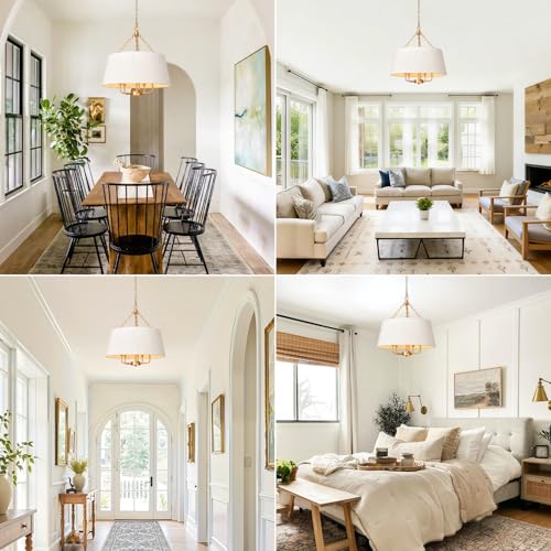 19.7'' Hand-Woven Rattan Chandelier, 5 Light Gold Boho Chandeliers for Dining Room, Adjustable Large Farmhouse Coastal Light Fixtures for Kitchen, Living Room, Foyer, E12 - color: 5-light Gold