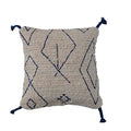 Creative Co-Op Tufted Cotton Geometric Pattern and Tassels, Natural and Blue Pillow, Ivory