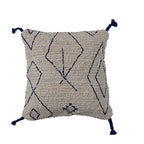 Creative Co-Op Tufted Cotton Geometric Pattern and Tassels, Natural and Blue Pillow, Ivory