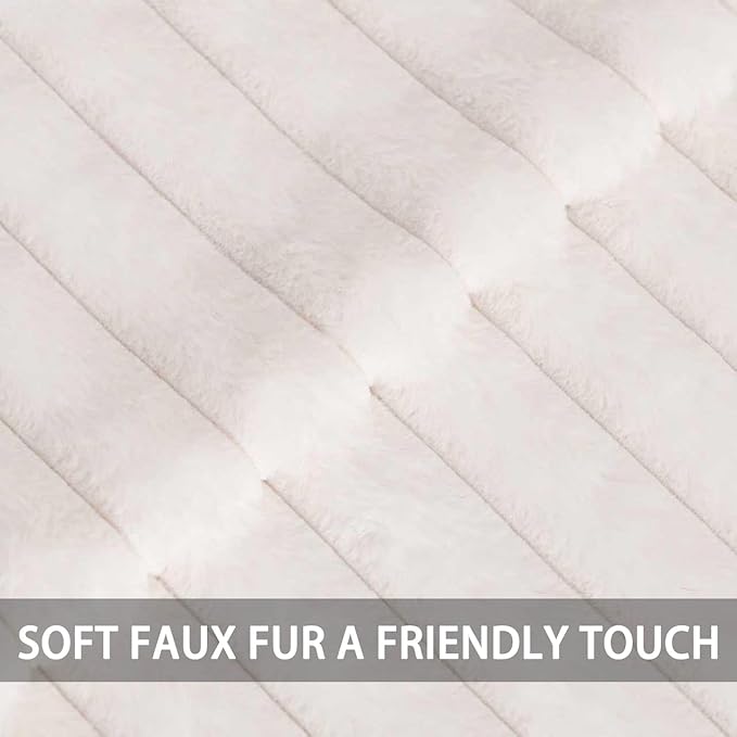 Pack of 2 Faux Fur Christmas Throw Pillow Covers 20x20 Inch, Soft Plush Striped Neutral Couch Pillow Cover, with Velvet Back Modern Home Decor for Sofa Living Room Couch Bed Cream White