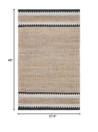 SAFAVIEH Natural Fiber Collection Accent Rug - 2'3" x 4', Natural & Black, Handmade Farmhouse Boho Coastal Rustic Jute, Ideal for High Traffic Areas in Entryway, Living Room, Bedroom (NF874B) - color: Natural/Black, size: 2'3" x 4' (Rectangular)