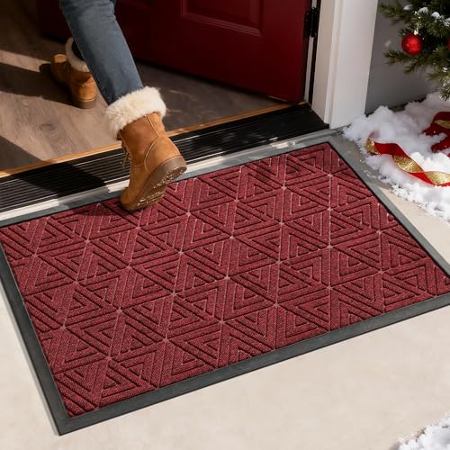 Yimobra Large Door Mat 36x24, All-Weather Waterproof Non-Slip Welcome Matt Outdoor, Heavy Duty Non Slip Doormat for Entryway for Patio and Garage Indoor, Easy Clean, Black Red - color: Black Red, size: 36x24 Inch