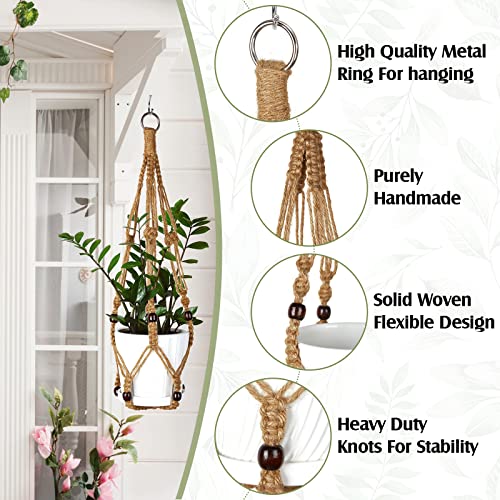 Hoteam 12 Pcs Macrame Plant Hangers Macrame Hanging Planters for Indoor Plants Handmade Boho Hanging Baskets Flower Pots Holder for Outdoor Home Wall Decor - color: Brown