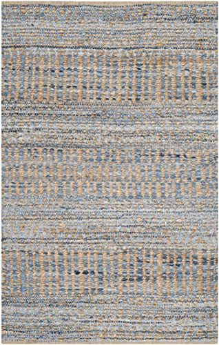 SAFAVIEH Cape Cod Collection Accent Rug - 3' x 5', Natural & Blue, Handmade Flat Weave Coastal Braided Jute, Ideal for High Traffic Areas in Entryway, Living Room, Bedroom (CAP353A) - size: 3' x 5' (Rectangular)