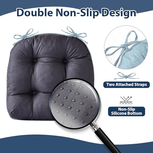 IASEAHK Chair Cushions for Dining Chairs, Seat Cushions for Kitchen Chairs, Indoor Seat Cushions with Ties, Tufted Foam Chair Pads, Non Slip Chair Cushions Set of 6, 15.5" x 15.5" x 4", Light Blue - color: Light Blue, size: Pack of 6