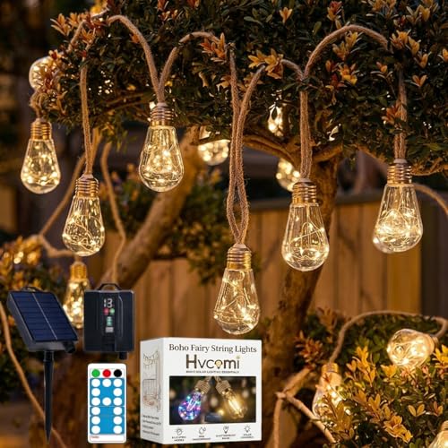 Boho Fairy String Lights Outdoor Backyard Solar String Lights LED for Garden Patio Porch Decor USB Waterproof Shatterproof Bulbs 8 Modes Edison Night Lamp Party Gift(17ft 10Lights,Warm Remote) - color: 17ft 10Lights, size: Warm Remote