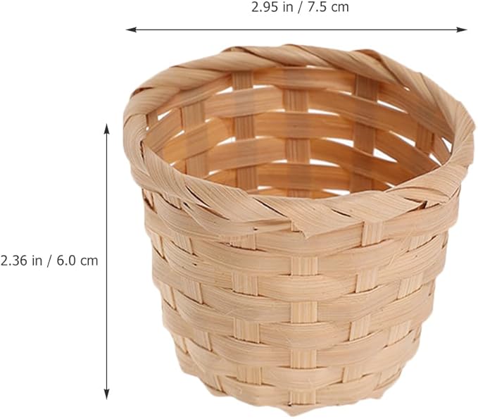 PRETYZOOM Mini Bamboo Storage Basket Woven Small Wicker Organizer for Succulent Plants Decorative Flower Container Portable Storage Basket for Home Party Use 3X3 Inches