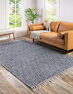 Unique Loom Braided Jute Collection Area Rug - Assam (4' 1" x 6' 1" Rectangle, White Navy) - color: White Navy, size: 4'1" x 6'1" (Rectangular)