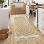Lahome Belle Boho Bathroom Runner Rug, 2x6 Laundry Room Lightweight Entry Runner Woven Cotton Throw Carpet with Tassels, Farmhouse Non Shedding Washable Rugs Low Pile for Kitchen Hallway, Khaki - color: Khaki, size: 2' x 6' (Runner)