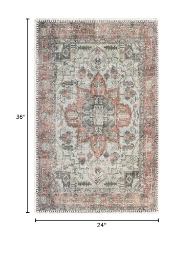 Keen Home Design 24"x36" Rug - Machine Washable Entry Rug with Non-Slip Backing, Ideal for Enteryway, Kitchen, Bathroom, Laundry Room - Vintage, Easy Clean, Durable, Low Pile - (2' x 3') - color: Orange/Offwhite, size: 2' x 3' (Rectangular)