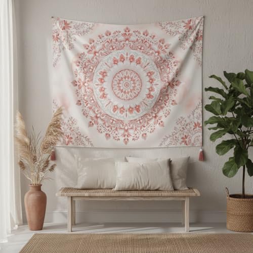 Accnicc Pink Floral Mandala Tapestry Wall Hanging Boho Medallion Tapestry Aesthetic Watercolor Flower Cute Small Tapestries for Bedroom Living Room Dorm Decor 48 x 36 Inch - color: Light Pink, size: 48"L x 36"W