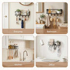 HappyHapi Key Holder for Wall Decorative, Entryway Key Hooks, Wall Mounted Key Rack with 5 Hooks, Metal Wire Mesh Basket Mail Holder, 9.8”Lx2.1”Wx4.1”H