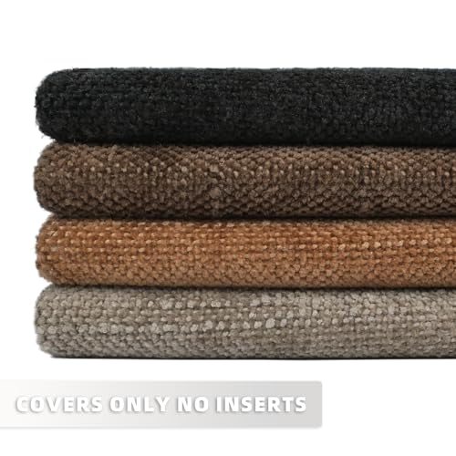 Farmhouse Decor Throw Pillow Covers 20x20 Inch Set of 4, Solid Textured Cushion Covers for Couch, Sofa, Bed – Fall Pillow Covers in Taupe Grey, Light Brown, Brown, Black - color: Neutral Brown/Black, size: 20" x 20" (Pack of 4)