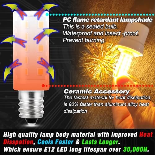 Dimmable E12 LED Bulb Himalayan Salt Lamp 4W, Equivalent 15W 40W, 400lm 2700K Warm White AC120V S6 C7 E12 Candelabra Base for Night Light Chandeliers Christmas Light Candle Lamp Dryer Bulbs, 4 Pack - color: 2700k Warm White, size: 4 Watt-Dimmable-4 Pack