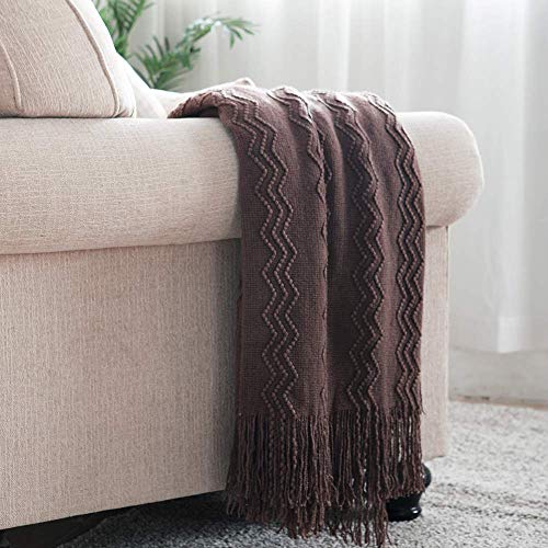 BOURINA Brown Throw Blanket 50x60 Inches Throw Textured Solid Soft Sofa Couch Decorative Knit Blanket - color: Brown, size: 50"x60"