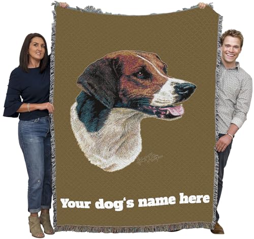 Pure Country Weavers English Foxhound Dog Personalized Woven Blanket Sand by Robert May - Gift Cotton Tapestry Throw - Made in The USA - 72" x 54" - color: Sand, size: 72" x 54" - Custom